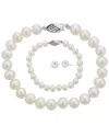 Belpearl Silver 8-9mm Freshwater Pearl Necklace, Earrings, & Bracelet Set