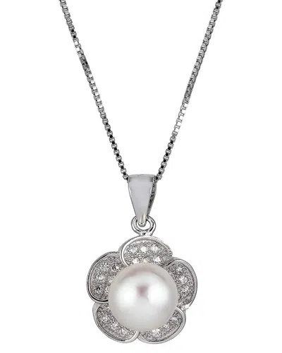 Belpearl Silver 8-9mm Pearl Cz Pendant Necklace