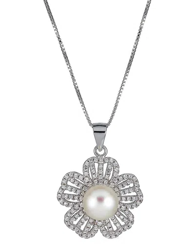 Belpearl Silver 8-9mm Pearl Cz Pendant Necklace