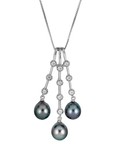 Belpearl Silver 8-9mm Pearl Cz Pendant Necklace In Metallic