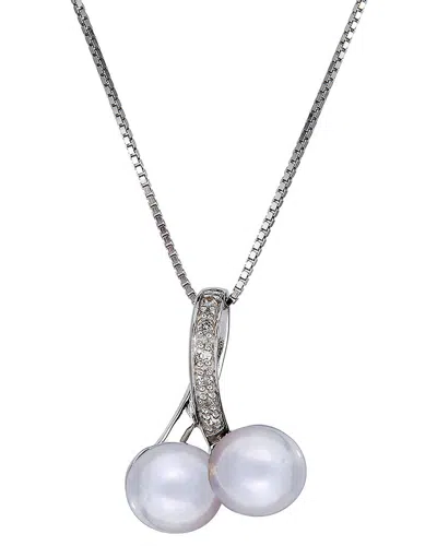 Belpearl Silver 8-9mm Pearl Cz Pendant Necklace