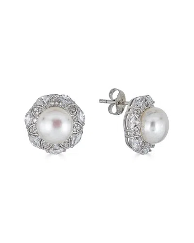 Belpearl Silver 8.5-8mm Freshwater Pearl Cz Earrings