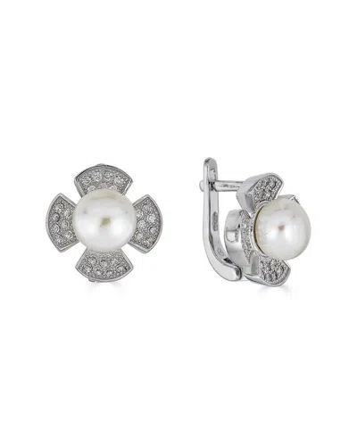 Belpearl Silver 8.5mm Freshwater Pearl Cz Earrings