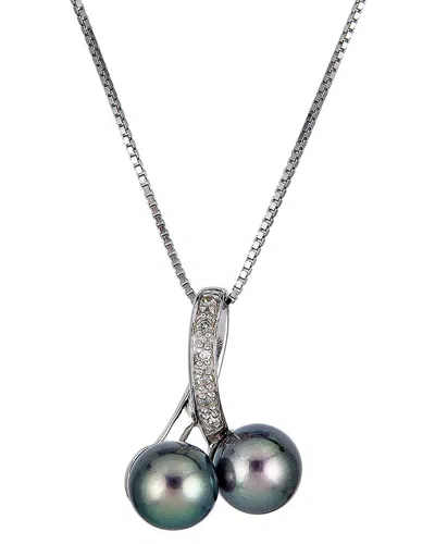 Belpearl Silver 8-9mm Pearl Cz Pendant Necklace In Green
