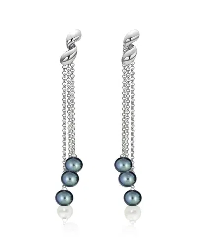 Belpearl Silver 8mm Freshwater Pearl Earrings In Blue