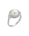 Belpearl Silver 8mm Pearl Cz Ring In Silver