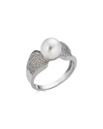 Belpearl Silver 8mm Pearl Cz Ring In Metallic