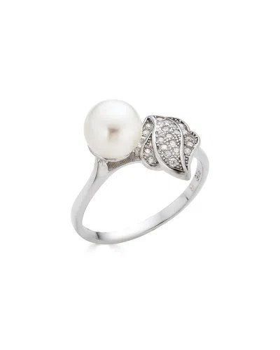 Belpearl Silver 8mm Pearl Cz Ring