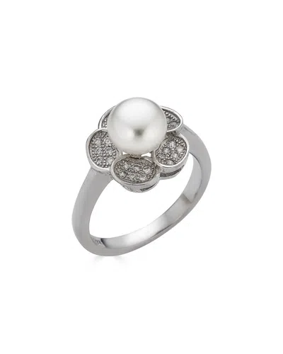 Belpearl Silver 8mm Pearl Cz Ring