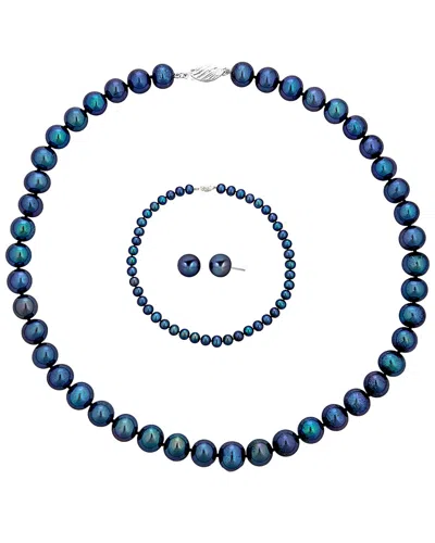 Belpearl Silver 9-10mm Freshwater Pearl Necklace In Blue