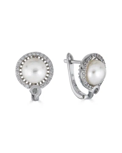 Belpearl Silver 9-8.5mm Freshwater Pearl Cz Earrings