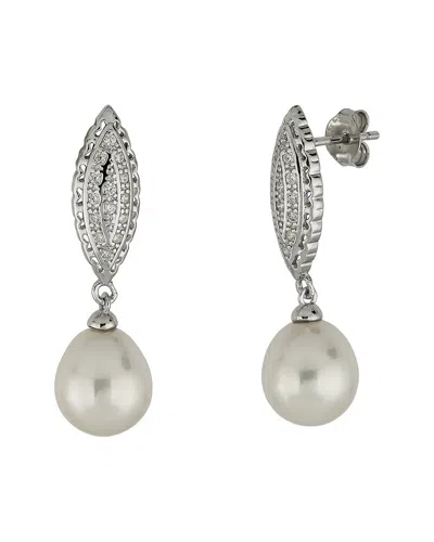 Belpearl Silver 9-10mm Pearl Cz Dangle Earrings In Multi