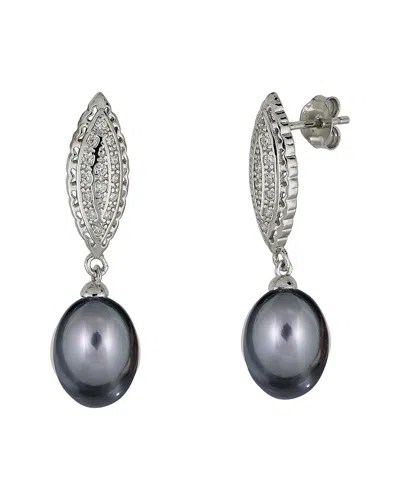 Belpearl Silver 9-10mm Pearl Cz Dangle Earrings In Metallic