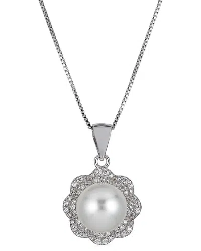 Belpearl Silver 9-10mm Pearl Cz Pendant Necklace In Gray