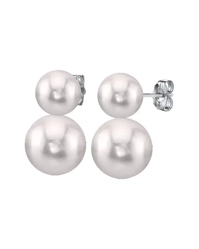Belpearl Silver 9-7mm Pearl Stud Earrings In White