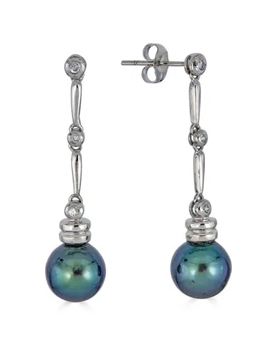 Belpearl Silver 9-8.5mm Freshwater Pearl Cz Earrings In Green
