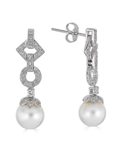 Belpearl Silver 9mm Freshwater Pearl Cz Earrings
