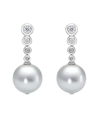 Belpearl Silver 9mm Freshwater Pearl Cz Earrings