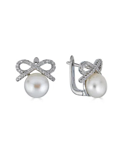 Belpearl Silver 9mm Freshwater Pearl Cz Earrings In Metallic