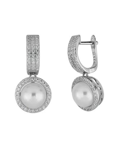 Belpearl Silver 9mm Pearl Cz Dangle Earrings In Metallic