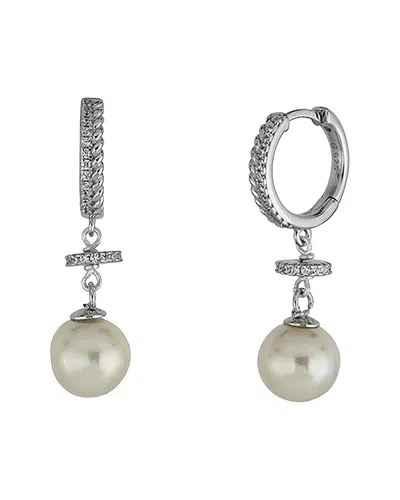 Belpearl Silver 9mm Pearl Cz Dangle Earrings In Metallic