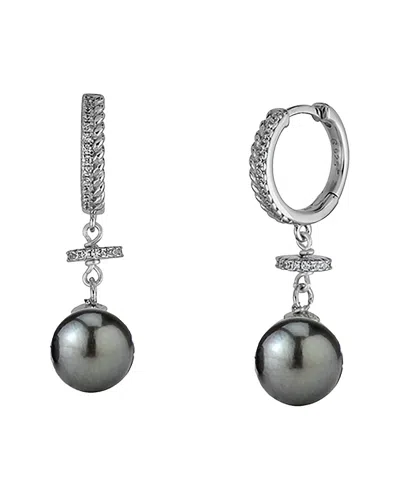 Belpearl Silver 9mm Pearl Cz Dangle Earrings In Gray