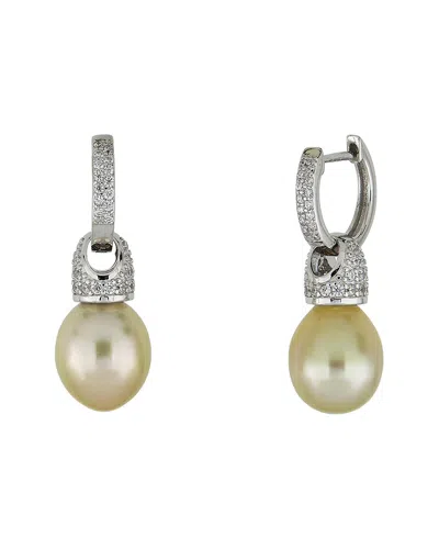 Belpearl Silver 9mm Pearl Cz Dangle Earrings In Metallic