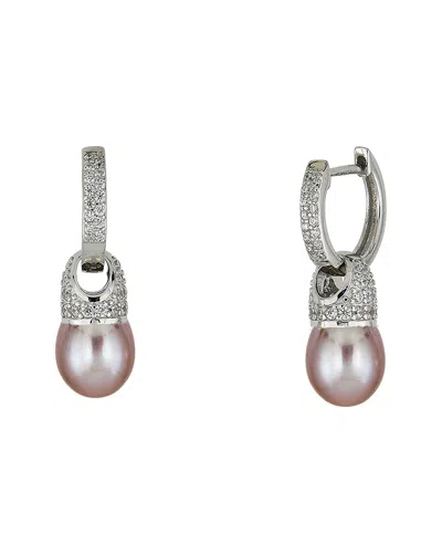 Belpearl Silver 9mm Pearl Cz Dangle Earrings In Multi