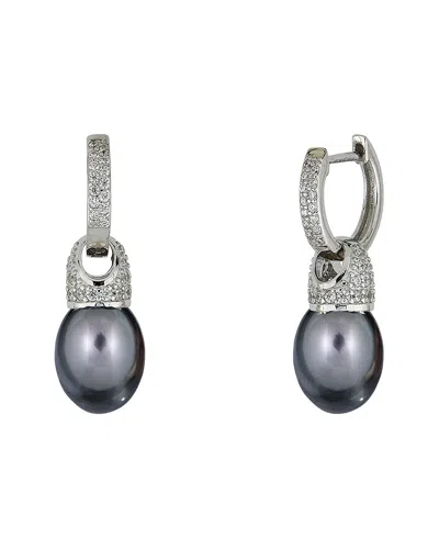 Belpearl Silver 9mm Pearl Cz Dangle Earrings