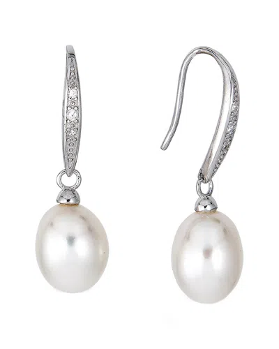 Belpearl Silver 9mm Pearl Cz Drop Earrings