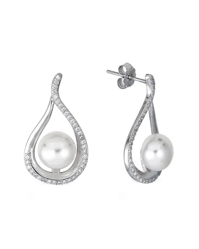 Belpearl Silver 9mm Pearl Cz Earrings