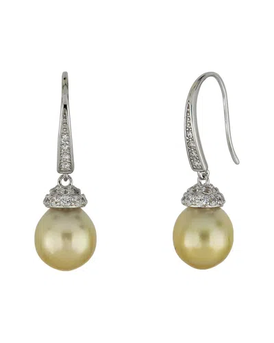 Belpearl Silver & Plated 10mm Pearl Cz Dangle Earrings In Multi
