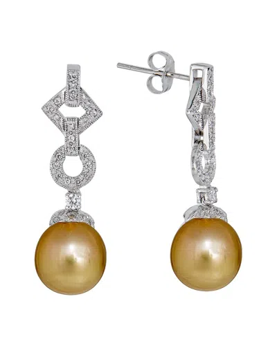 Belpearl Silver & Plated 10mm Pearl Cz Dangle Earrings In Multi