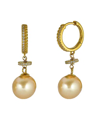 Belpearl Silver & Plated 9mm Pearl Cz Dangle Earrings In Multi