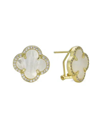 Belpearl Silver Pearl Cz Clover Earrings In Gold