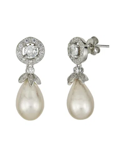 Belpearl Silver Pearl Cz Dangle Earrings In Metallic