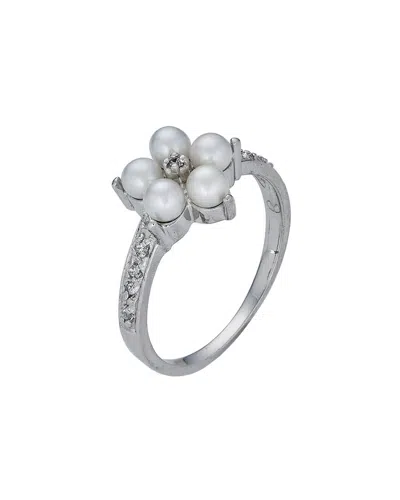 Belpearl Silver Pearl Cz Ring In Metallic