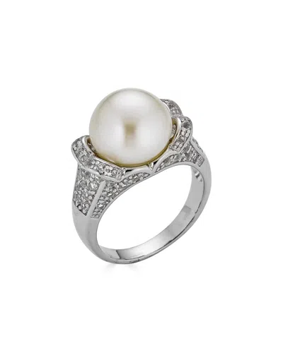 Belpearl Silver White Topaz 12-11.5mm Pearl Ring