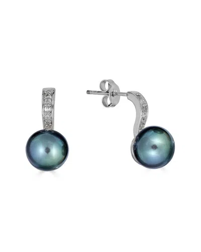 Belpearl Silver White Topaz 8.5mm Freshwater Pearl Earrings In Blue