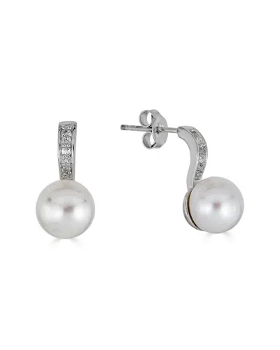 Belpearl Silver White Topaz 8.5mm Freshwater Pearl Earrings