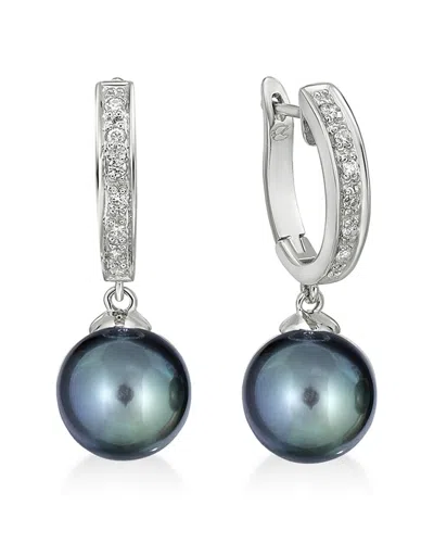 Belpearl Silver White Topaz 9-8.5mm Freshwater Pearl Earrings