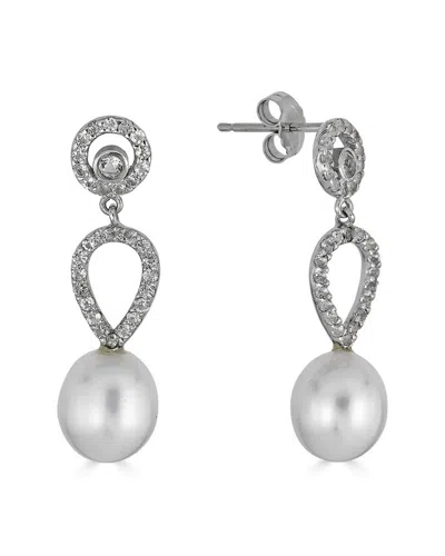 Belpearl Silver White Topaz 9-8mm Freshwater Pearl Earrings