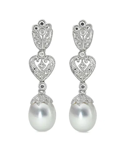 Belpearl Silver White Topaz 9-8.5mm Freshwater Pearl Earrings