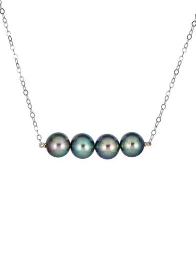 Belpearl Women's 14k White Gold & 9-10mm Tahitian Pearl Bar Pendant Necklace