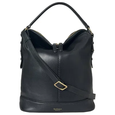 Belsac Women's Pil, Black Leather Bucket Bag