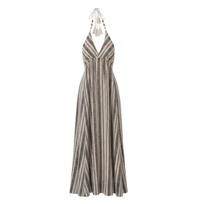 Belsize25 Women's Black / White Woven Stripe Backless Resort Maxi Dress In Multi