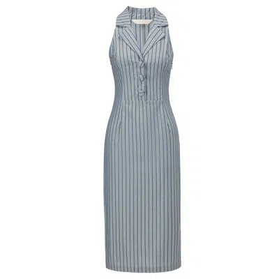 Belsize25 Women's Blue / Grey Blue Horizon Sleeveless Striped Shirt Midi Dress In Blue/grey