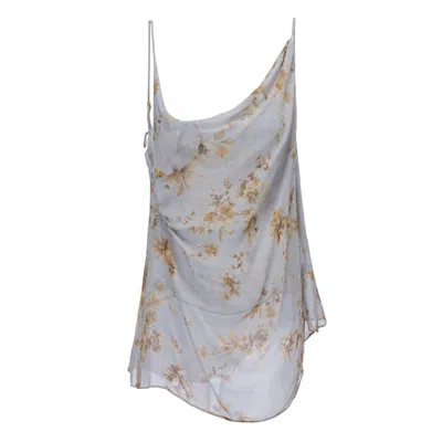 Belsize25 Women's Blue / Grey Dahlia Series – Floral Print Asymmetric Draped Cami Top In Multi