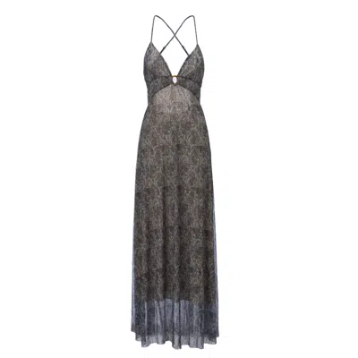 Belsize25 Women's Blue / Grey Golden Paisley Adjustable-strap Backless Maxi Dress In Dusty Blue In Blue/grey
