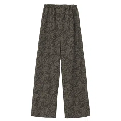 Belsize25 Women's Brown / Black Vintage Floral Jacquard Straight-leg Trousers In Brown/black